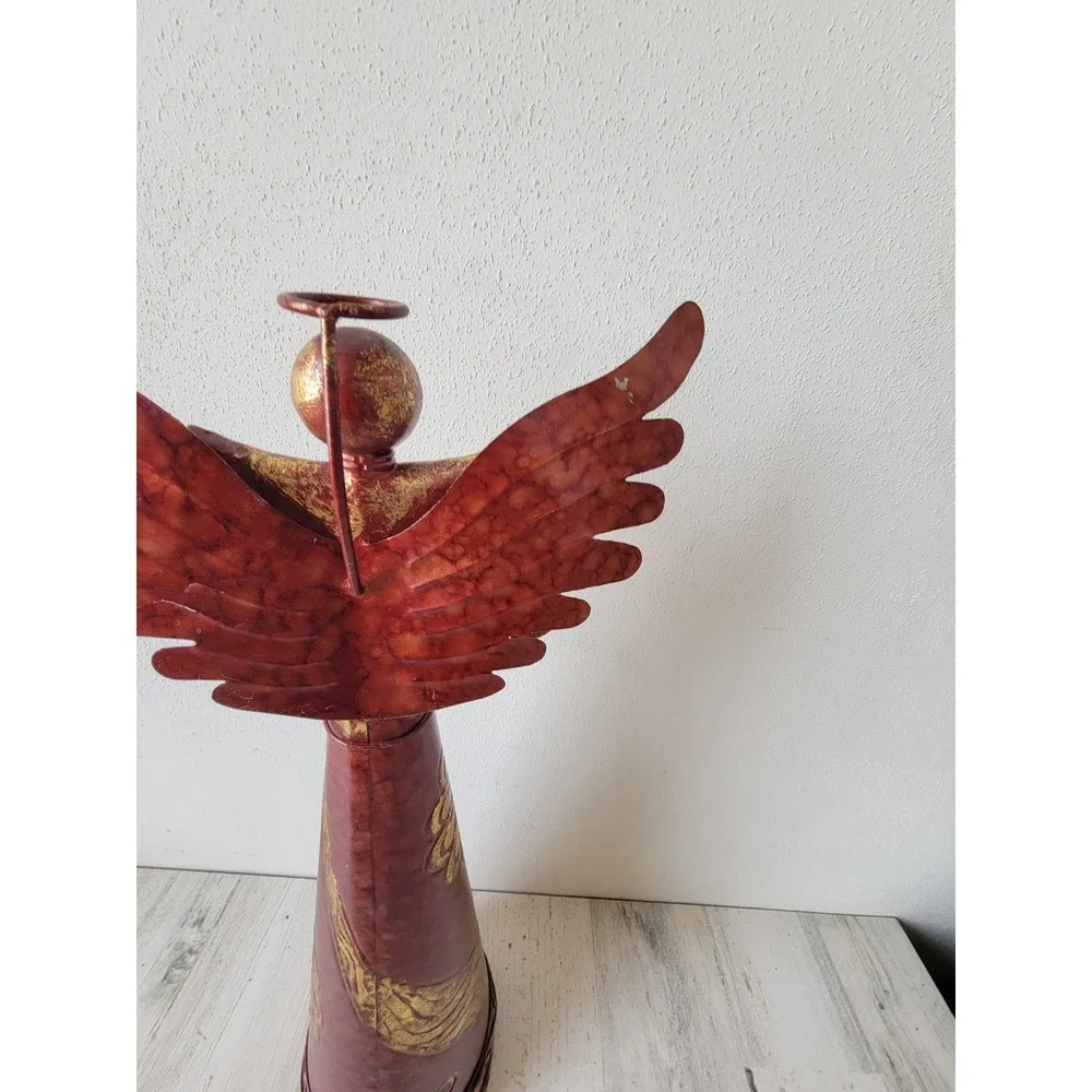 Pier 1 praying angel metal cherub red Xmas religious home decor figure